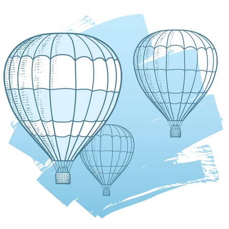 Drawing Illustration of hot air balloons floating in the sky  Represents freedom, travel, mobility, and fun のイラスト素材