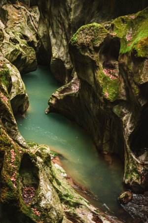 Majestic Gorges du Pont du Diable Cave in Franceの写真素材