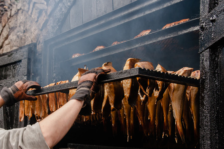 Traditional Smoking oven  Smoke mackerelsの写真素材
