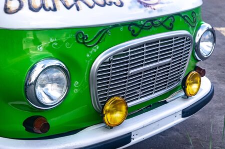 Bila tserkva, Ukraine, September 18, 2018: the front part of the rarity of the car close-up