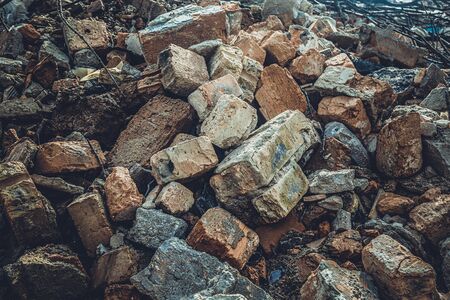 bricks stones mortar construction garbage close-upの写真素材