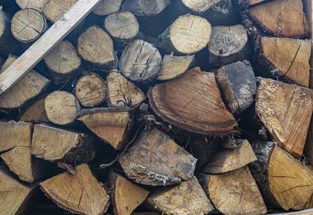 Wooden logs, beams, firewood, frame. Wooden log wooden background Fuel close upの写真素材