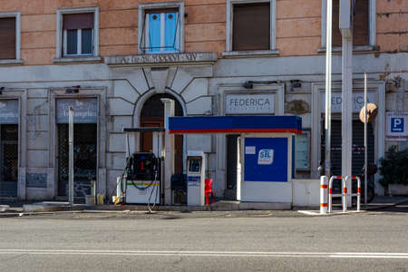 Rome, Italy, 25.12.2019: gas station in the central part of the city, mobile gas station in the residential area of the city centerのeditorial素材