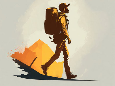 Guy walking with a backpack, created with Generative AIの素材