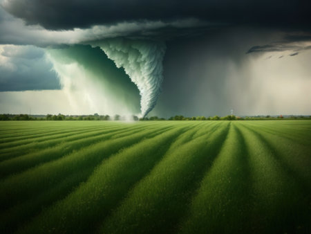 Tornado in the field, created with Generative AIの素材