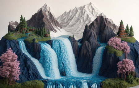 Waterfall flowing from the mountainsの素材