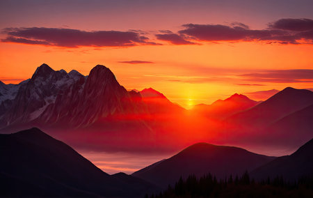 Mountains against the background of the evening sunsetの素材