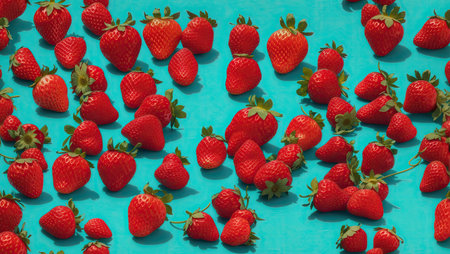 Red strawberries on a green backgroundの素材