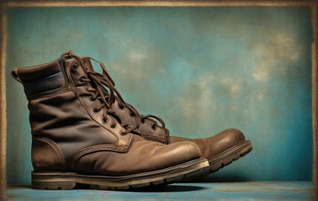 Old men's shoes on a plain backgroundの素材