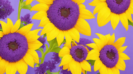 Purple sunflowers on a blue backgroundの素材