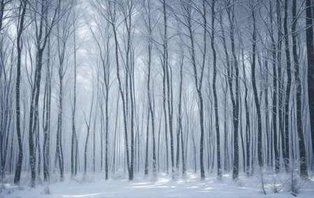 Thin fastened trees in the forestの素材