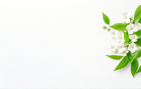 White flowers on a white background with a space for the textの素材