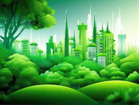 Illustration of the city in greeneryの素材