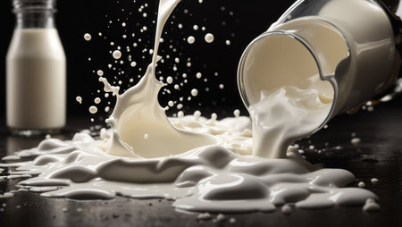 Spilled milk on a dark backgroundの素材