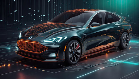 Modern car with neon linesの素材