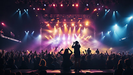 A crowd of people at an evening concertの素材