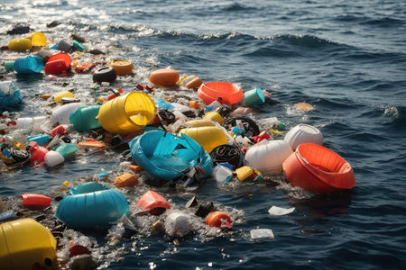 Plastic floating debris in the sea, ocean.の素材
