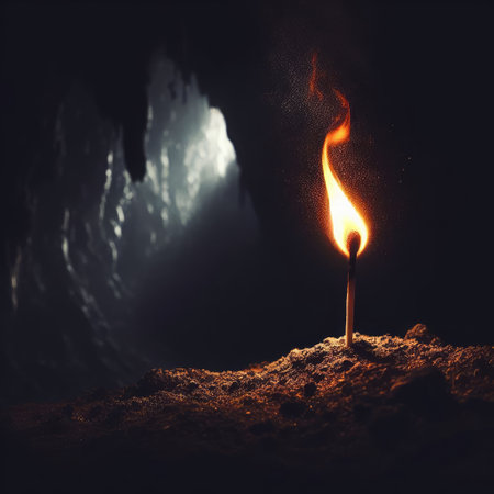 A burning match inside the caveの素材