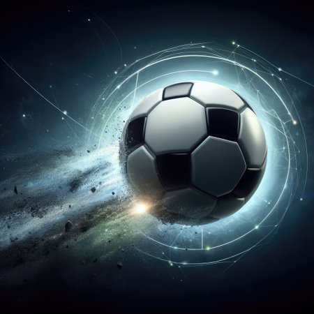 A flying soccer ball close-up.の素材
