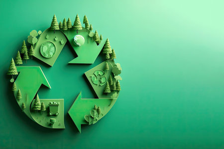 Caring for the environment. Green background. Space for textの素材