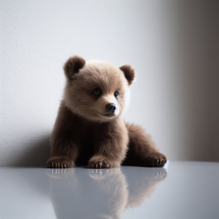 A small bear sits against the wallの素材