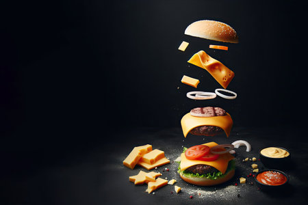 Hamburger on a dark backgroundの素材