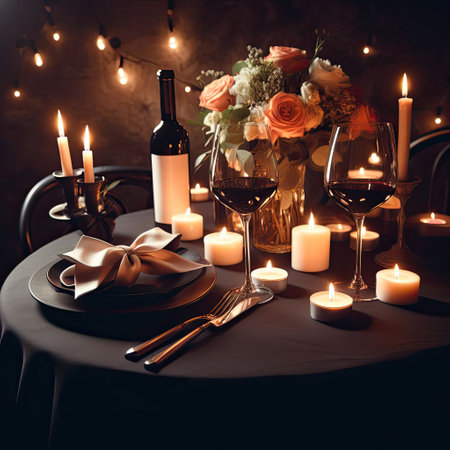 Romantic candlelit dinner for twoの素材