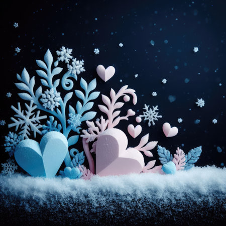Illustration of hearts sprinkled with snowの素材