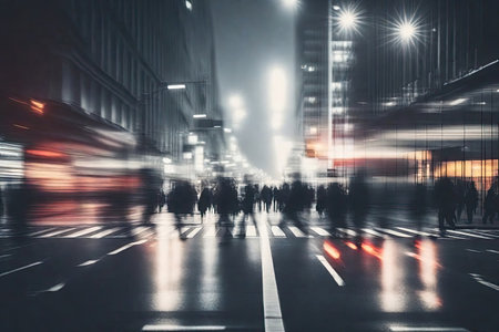 A blurry illustration of evening city lifeの素材