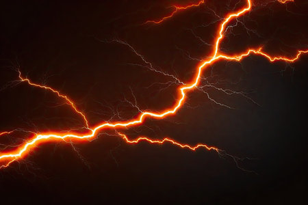 A strong lightning strike in the skyの素材