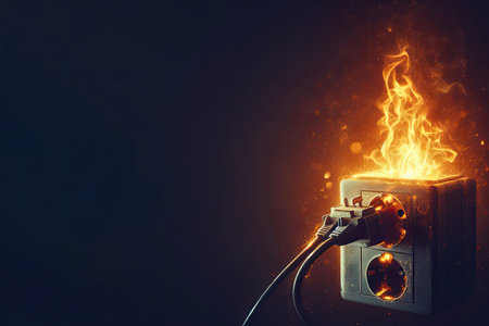 Burning outlet due to a short circuit. Place for textの素材