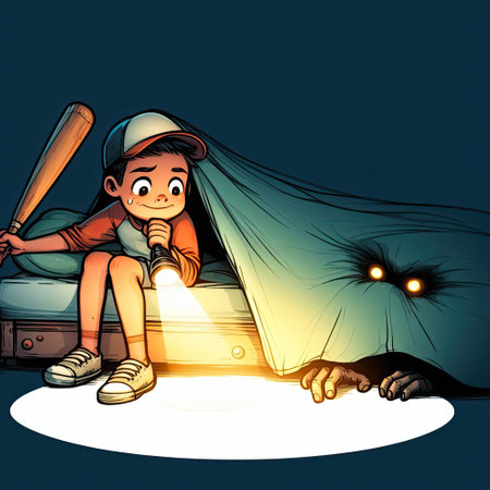 A boy is afraid of a monster that hides under his bedの素材