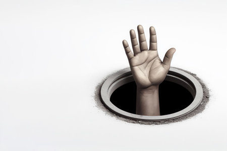 A hand sticking out of the hatch. Place for text.の素材