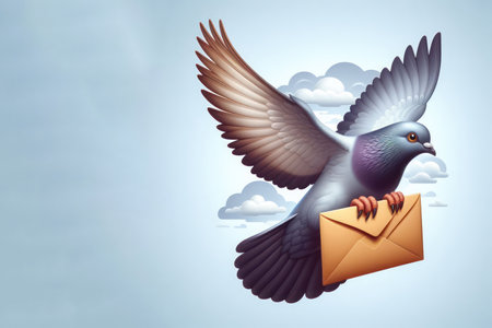 Flying dove with a letter. Place for textの素材