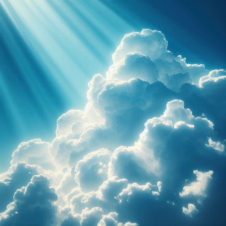 Large clouds in the rays of sunlight.の素材