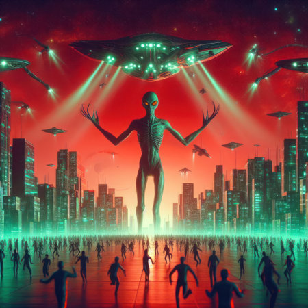 Illustration: Abstraction of the invasion of the Aliens on Earthの素材