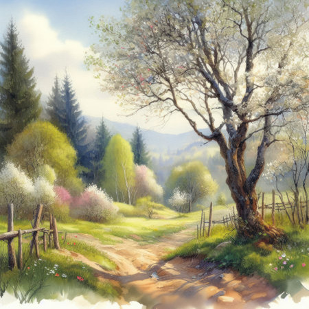 Beautiful illustration of nature in the countrysideの素材