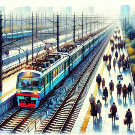 The train goes through the train stationの素材