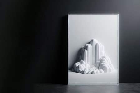 Abstract painting with a smooth mountain on a dark background. Place for textの素材