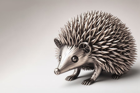 Small, cute metal hedgehog. Place for textの素材