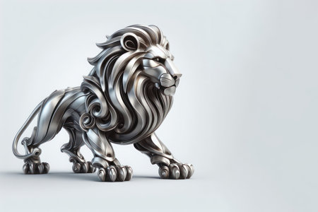 Sculpture of a lion made of metal on a clean background. Space for textの素材