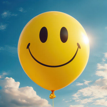 Happy balloon on blue sky backgroundの素材