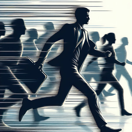 Silhouettes of running business peopleの素材