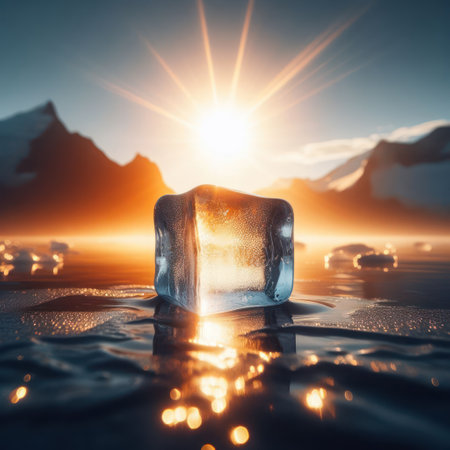 Close-up of ice cube in sunlightの素材