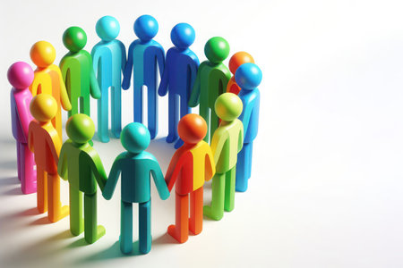 Colorful people holding hands on a light background. Space for textの素材