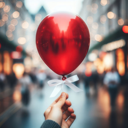 Balloon on blurred city street backgroundの素材