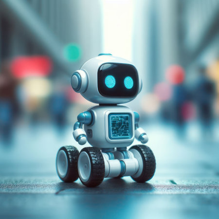 A small robot on a city streetの素材