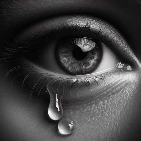 Close-up of a tear flowing from an eyeの素材