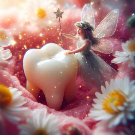 A little fairy with a magic wand near her toothの素材