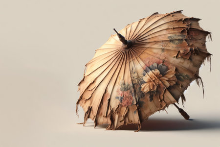 An old, battered umbrella on a clean background. Space for textの素材